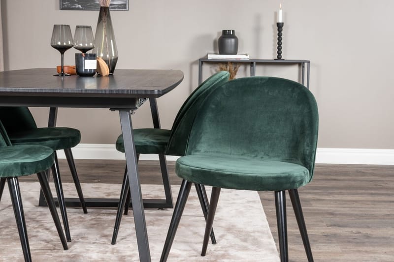 Inca Spisegruppe Uttrekkbar 160 cm Rektangulær med 4 Velvet stoler - Svart/Grønn - Møbler - Bord - Spisegruppe