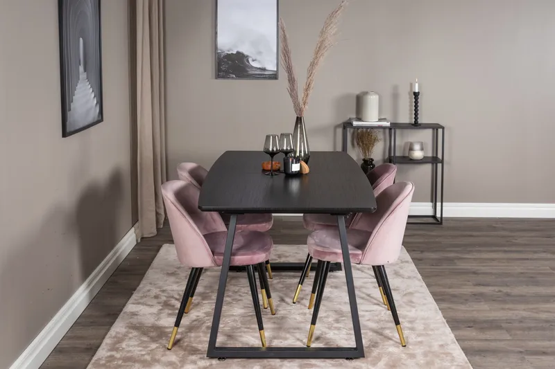 Inca spisegruppe uttrekkbar 160 cm rektangulær med 4 Velvet stoler - Møbler - Bord - Spisegruppe