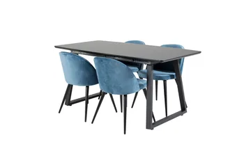 Inca spisegruppe uttrekkbar 160 cm rektangulær med 4 Velvet stoler - Møbler - Bord - Spisegruppe