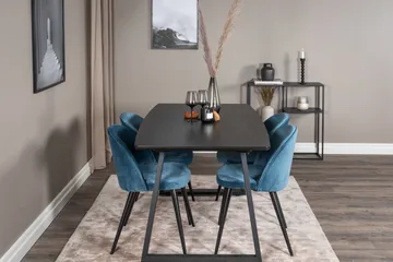 Inca spisegruppe uttrekkbar 160 cm rektangulær med 4 Velvet stoler - Møbler - Bord - Spisegruppe