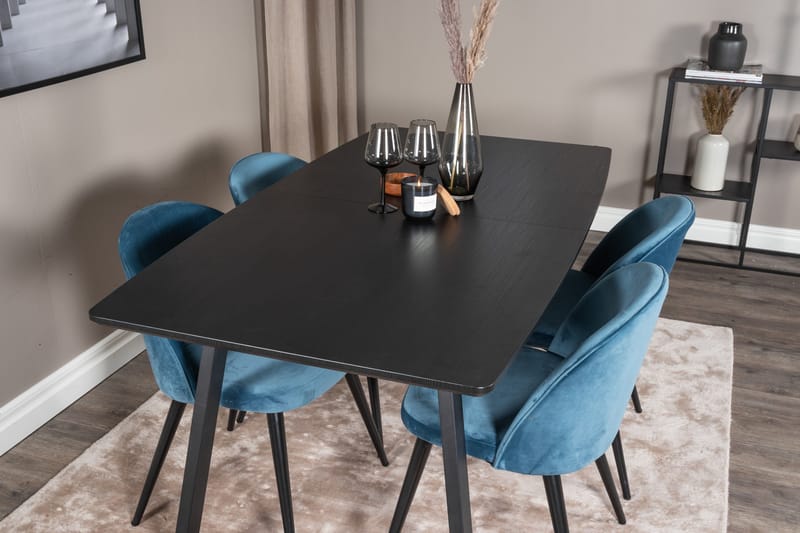 Inca spisegruppe uttrekkbar 160 cm rektangulær med 4 Velvet stoler - Møbler - Bord - Spisegruppe