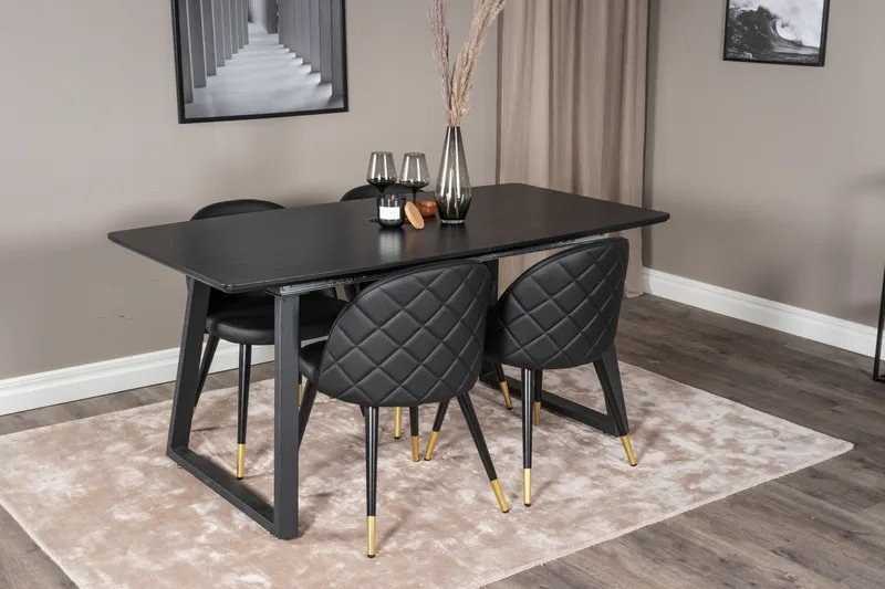 Inca spisegruppe uttrekkbar 160 cm rektangulær med 4 Velvet stoler - Møbler - Bord - Spisegruppe