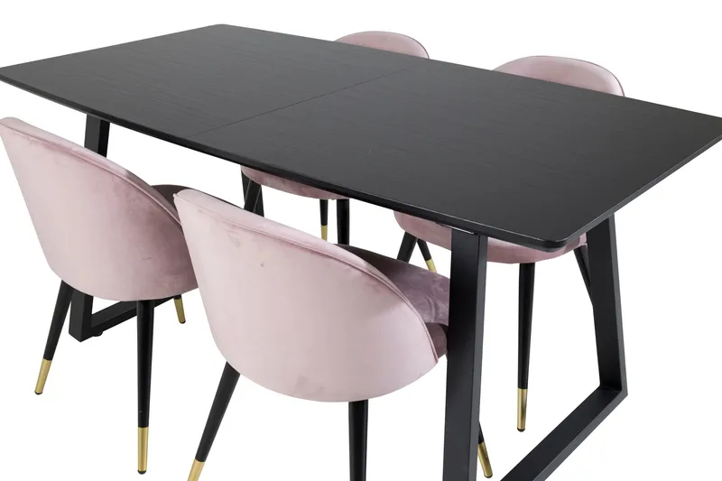Inca spisegruppe uttrekkbar 160 cm rektangulær med 4 Velvet stoler - Møbler - Bord - Spisegruppe