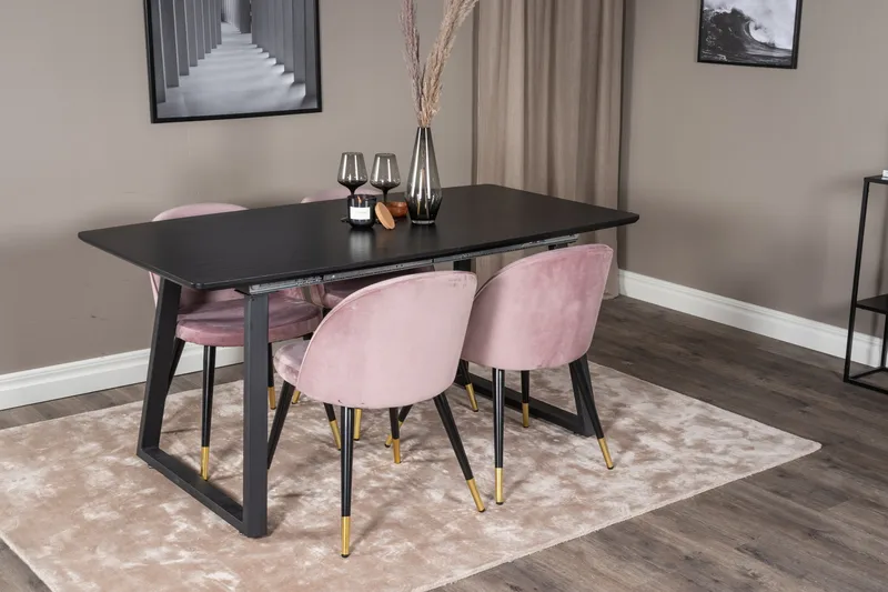 Inca spisegruppe uttrekkbar 160 cm rektangulær med 4 Velvet stoler - Møbler - Bord - Spisegruppe