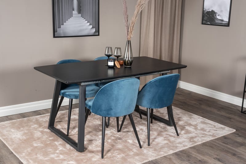 Inca spisegruppe uttrekkbar 160 cm rektangulær med 4 Velvet stoler - Møbler - Bord - Spisegruppe