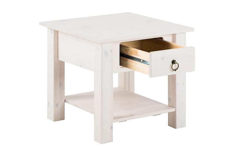 Ines 50 cm Kvadratisk Sofabord med Skuffer i Furu - Hvit - Møbler - Bord - Sofabord & salongbord