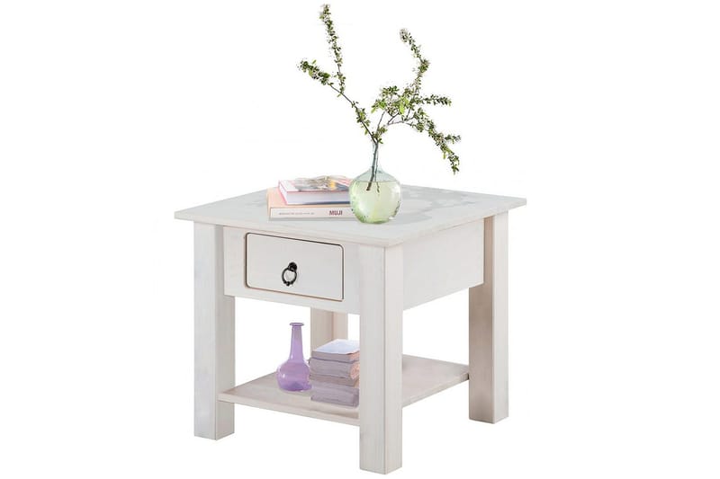 Ines 50 cm Kvadratisk Sofabord med Skuffer i Furu - Hvit - Møbler - Bord - Sofabord & salongbord