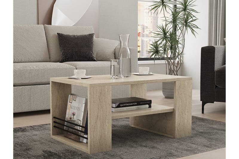 Iris 80 cm Rektangulært Sofabord med Hylle i Tre - Beige - Møbler - Bord - Sofabord & salongbord