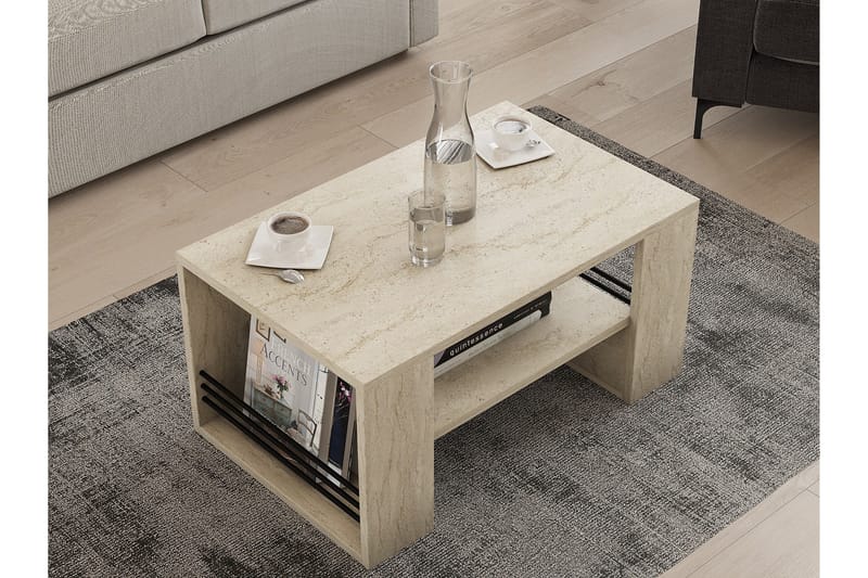 Iris 80 cm Rektangulært Sofabord med Hylle i Tre - Beige - Møbler - Bord - Sofabord & salongbord