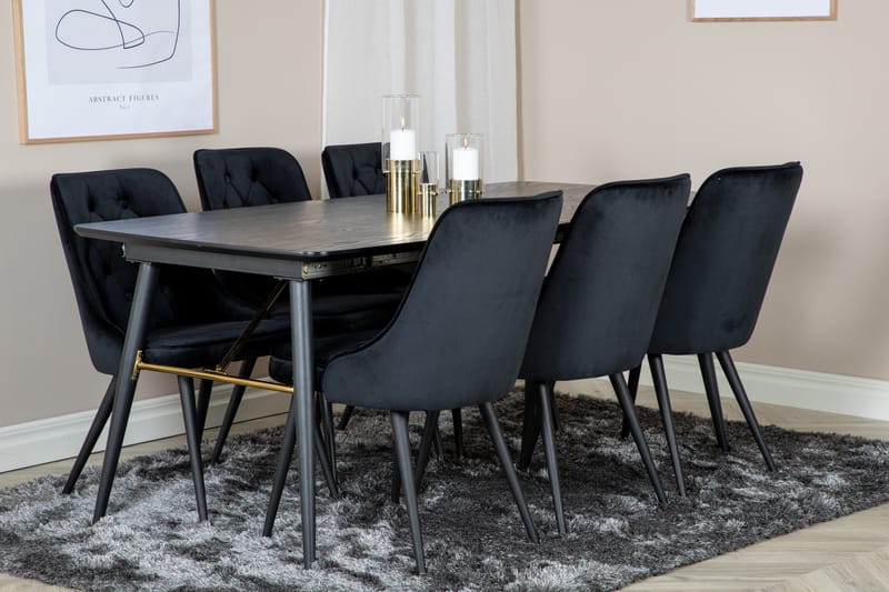 Irunea forlengbar spisegruppe 180 cm inkl. 6 Valera Lyx stoler - Svart - Møbler - Bord - Spisegruppe