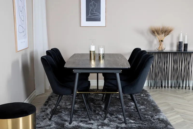 Irunea forlengbar spisegruppe 180 cm inkl. 6 Valera Lyx stoler - Svart - Møbler - Bord - Spisegruppe