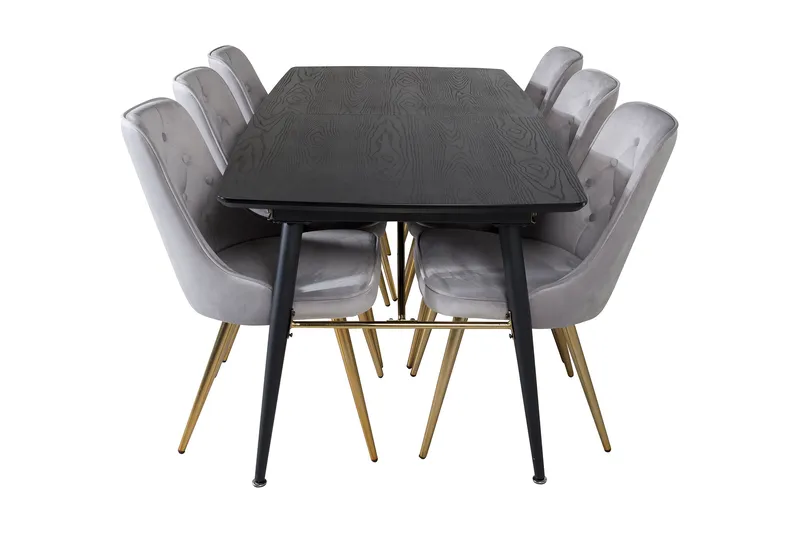 Irunea forlengbar spisegruppe 180 cm inkl. 6 Valera Lyx stoler - Svart/Grå/Messing - Møbler - Bord - Spisegruppe