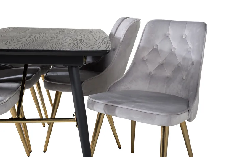 Irunea forlengbar spisegruppe 180 cm inkl. 6 Valera Lyx stoler - Svart/Grå/Messing - Møbler - Bord - Spisegruppe
