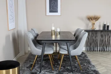 Irunea forlengbar spisegruppe 180 cm inkl. 6 Valera Lyx stoler - Svart/Grå/Messing - Møbler - Bord - Spisegruppe