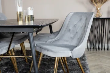 Irunea forlengbar spisegruppe 180 cm inkl. 6 Valera Lyx stoler - Svart/Grå/Messing - Møbler - Bord - Spisegruppe