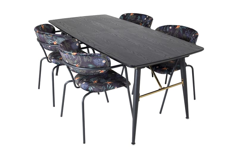 Irunea uttrekkbar spisegruppe 180 cm inkl. 4 Arcarazo stoler - Svart/Flerfarget - Møbler - Bord - Spisegruppe