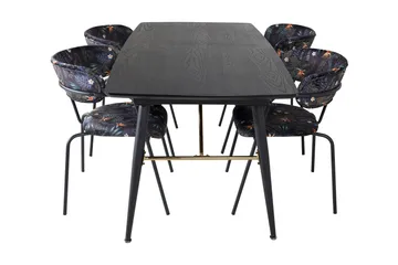 Irunea uttrekkbar spisegruppe 180 cm inkl. 4 Arcarazo stoler - Svart/Flerfarget - Møbler - Bord - Spisegruppe