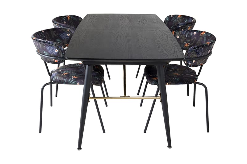Irunea uttrekkbar spisegruppe 180 cm inkl. 4 Arcarazo stoler - Svart/Flerfarget - Møbler - Bord - Spisegruppe