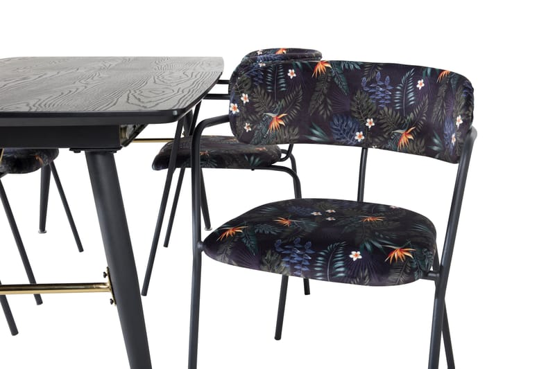 Irunea uttrekkbar spisegruppe 180 cm inkl. 4 Arcarazo stoler - Svart/Flerfarget - Møbler - Bord - Spisegruppe