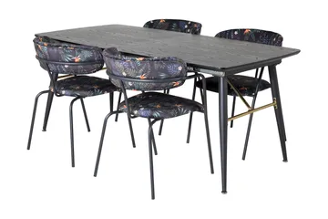 Irunea uttrekkbar spisegruppe 180 cm inkl. 4 Arcarazo stoler - Svart/Flerfarget - Møbler - Bord - Spisegruppe