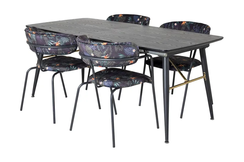 Irunea uttrekkbar spisegruppe 180 cm inkl. 4 Arcarazo stoler, Svart/Flerfarget