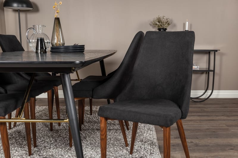 Irunea uttrekkbar spisegruppe 180 cm inkl. 6 Campomar stoler - Svart/Brun - Møbler - Bord - Spisegruppe