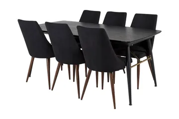 Irunea uttrekkbar spisegruppe 180 cm inkl. 6 Campomar stoler - Svart/Brun - Møbler - Bord - Spisegruppe