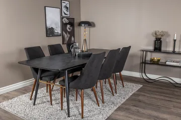 Irunea uttrekkbar spisegruppe 180 cm inkl. 6 Campomar stoler - Svart/Brun - Møbler - Bord - Spisegruppe