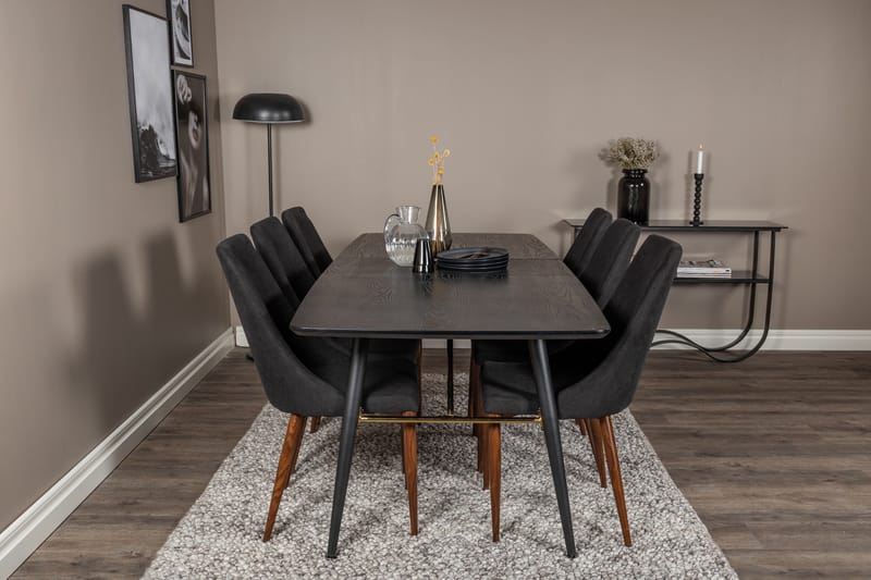 Irunea uttrekkbar spisegruppe 180 cm inkl. 6 Campomar stoler - Svart/Brun - Møbler - Bord - Spisegruppe