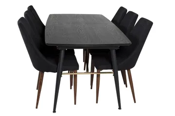 Irunea uttrekkbar spisegruppe 180 cm inkl. 6 Campomar stoler - Svart/Brun - Møbler - Bord - Spisegruppe