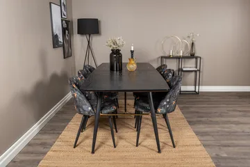 Irunea Uttrekkbar Spisegruppe 180 cm inkl. 6 Sedavi Stoler - Svart/Blå - Møbler - Bord - Spisegruppe