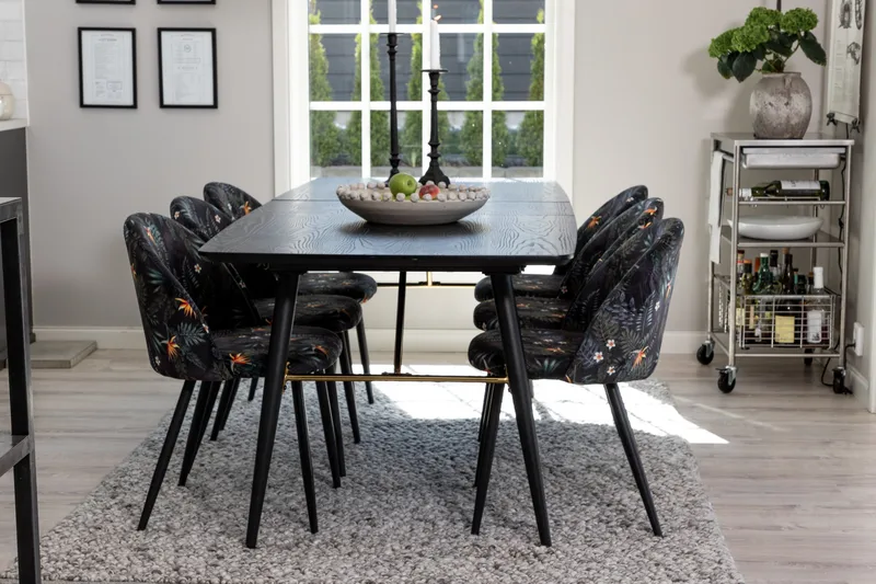 Irunea Uttrekkbar Spisegruppe 180 cm inkl. 6 Sedavi Stoler - Svart/Blå - Møbler - Bord - Spisegruppe