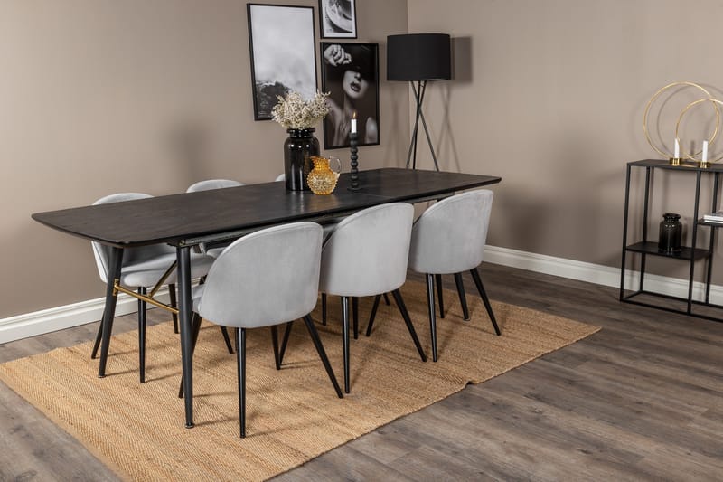 Irunea Uttrekkbar Spisegruppe 180 cm inkl. 6 Valeri Stoler - Svart/Grå/Kordfløyel - Møbler - Bord - Spisegruppe