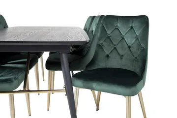 Irunea uttrekkbar spisegruppe 180 cm inkl. 6 Valerie Luksus stoler - Svart/Mørkegrønn/Gull - Møbler - Bord - Spisegruppe