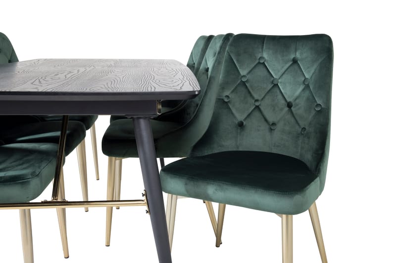 Irunea uttrekkbar spisegruppe 180 cm inkl. 6 Valerie Luksus stoler - Svart/Mørkegrønn/Gull - Møbler - Bord - Spisegruppe