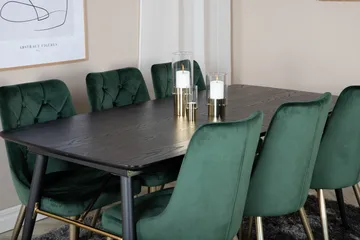 Irunea uttrekkbar spisegruppe 180 cm inkl. 6 Valerie Luksus stoler - Svart/Mørkegrønn/Gull - Møbler - Bord - Spisegruppe
