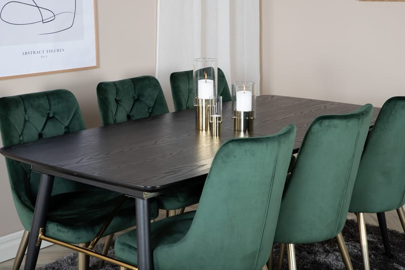 Irunea uttrekkbar spisegruppe 180 cm inkl. 6 Valerie Luksus stoler - Svart/Mørkegrønn/Gull - Møbler - Bord - Spisegruppe