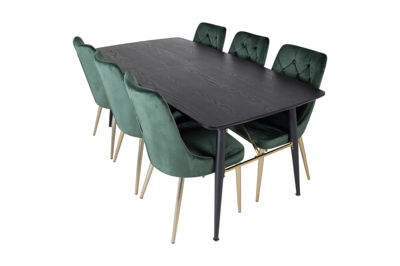 Irunea uttrekkbar spisegruppe 180 cm inkl. 6 Valerie Luksus stoler - Svart/Mørkegrønn/Gull - Møbler - Bord - Spisegruppe