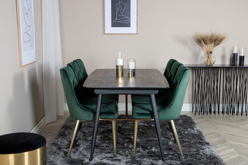 Irunea uttrekkbar spisegruppe 180 cm inkl. 6 Valerie Luksus stoler - Svart/Mørkegrønn/Gull - Møbler - Bord - Spisegruppe