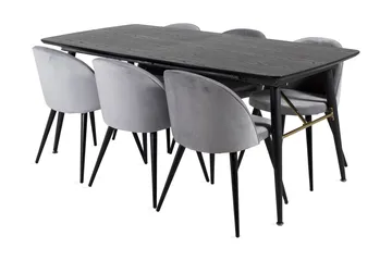 Irunea uttrekkbar spisegruppe 180 cm inkl. 6 Valerie stoler - Svart/Lysegrå - Møbler - Bord - Spisegruppe