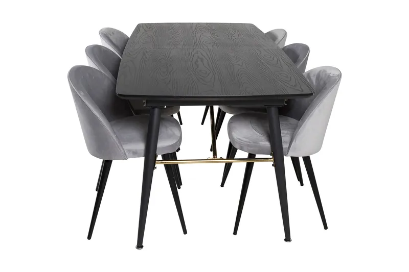 Irunea uttrekkbar spisegruppe 180 cm inkl. 6 Valerie stoler - Svart/Lysegrå - Møbler - Bord - Spisegruppe