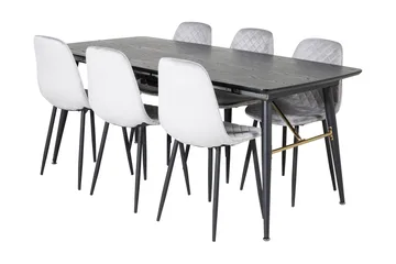 Irunea uttrekkbar spisegruppe 180 cm inkl. 6 Ypas stoler - Grå/Svart - Møbler - Bord - Spisegruppe