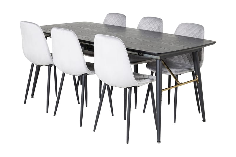 Irunea uttrekkbar spisegruppe 180 cm inkl. 6 Ypas stoler, Grå/Svart