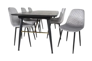 Irunea uttrekkbar spisegruppe 180 cm inkl. 6 Ypas stoler - Grå/Svart - Møbler - Bord - Spisegruppe