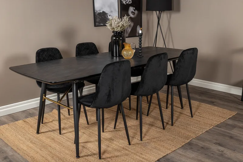 Irunea uttrekkbar spisegruppe 180 cm inkl. 6 Ypas stoler - Svart - Møbler - Bord - Spisegruppe