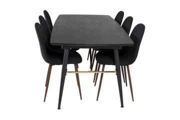 Irunea uttrekkbar spisegruppe 180 cm inkl. 6 Ypas stoler - Svart/Brun - Møbler - Bord - Spisegruppe
