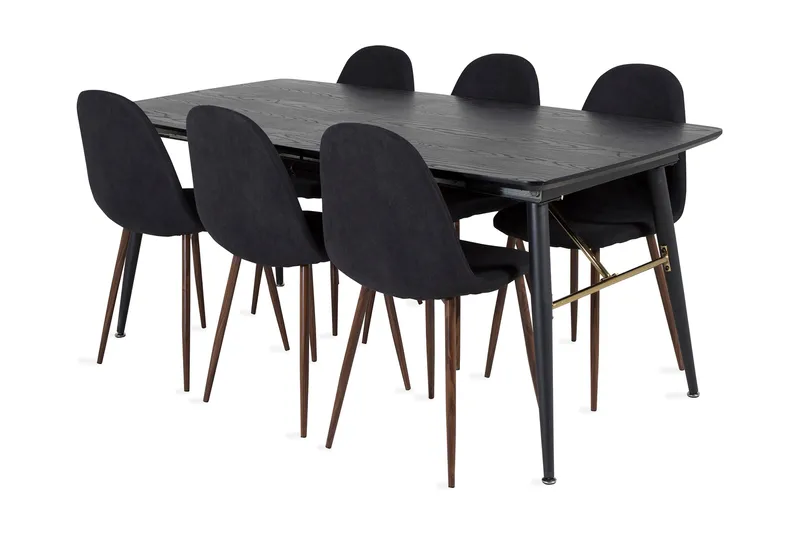 Irunea uttrekkbar spisegruppe 180 cm inkl. 6 Ypas stoler, Svart/Brun
