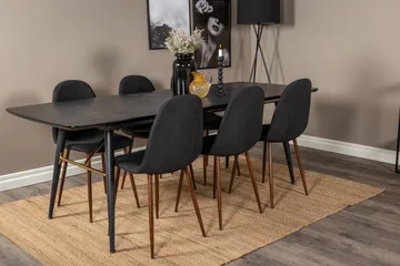 Irunea uttrekkbar spisegruppe 180 cm inkl. 6 Ypas stoler - Svart/Brun - Møbler - Bord - Spisegruppe