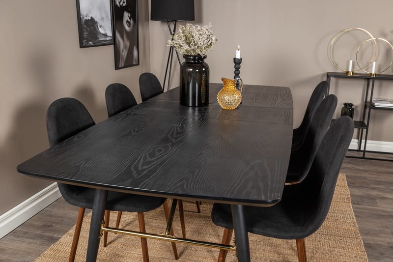 Irunea uttrekkbar spisegruppe 180 cm inkl. 6 Ypas stoler - Svart/Brun - Møbler - Bord - Spisegruppe