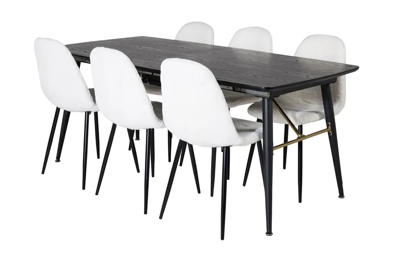 Irunea uttrekkbar spisegruppe 180 cm inkl. 6 Ypas stoler, Svart/Hvit